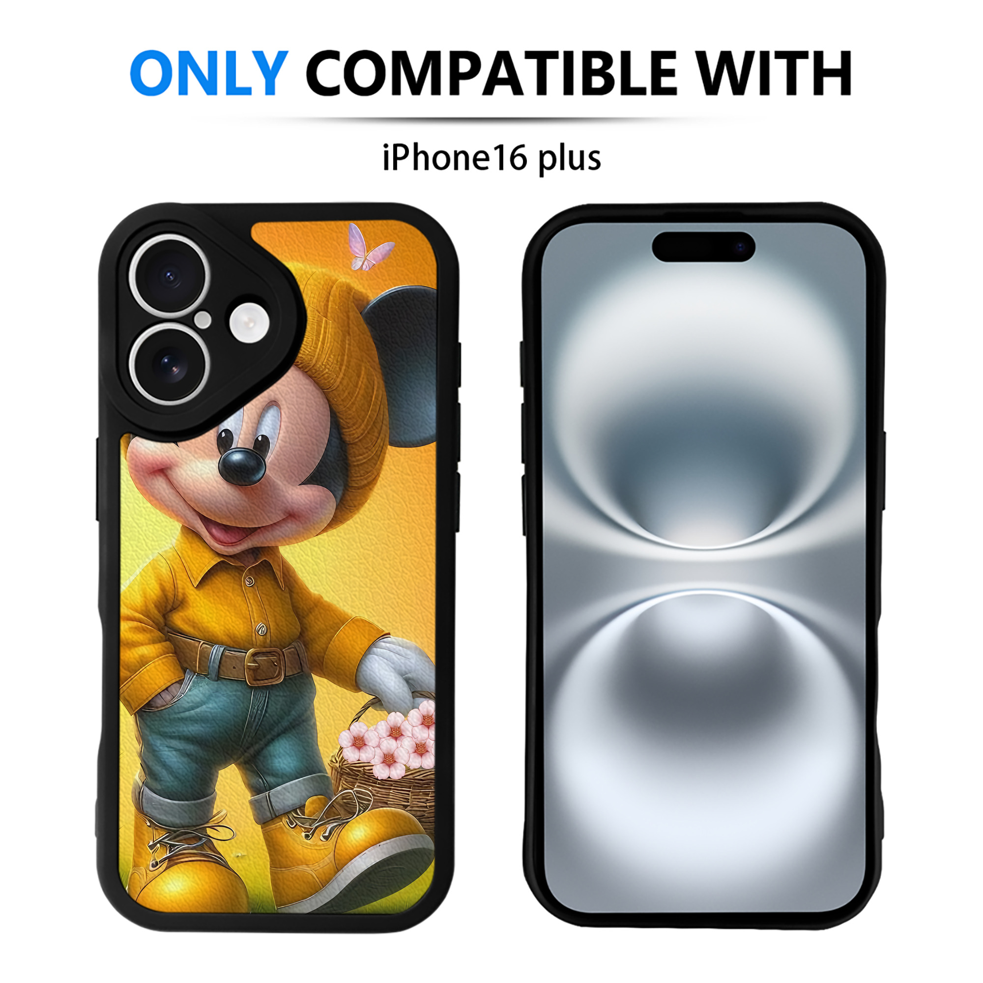 （画像用） ミッキーマウス Mickey Mouse 【iPhone 16シリーズ対応】シリコンスマホケース（レザー調） 材質：シリコン